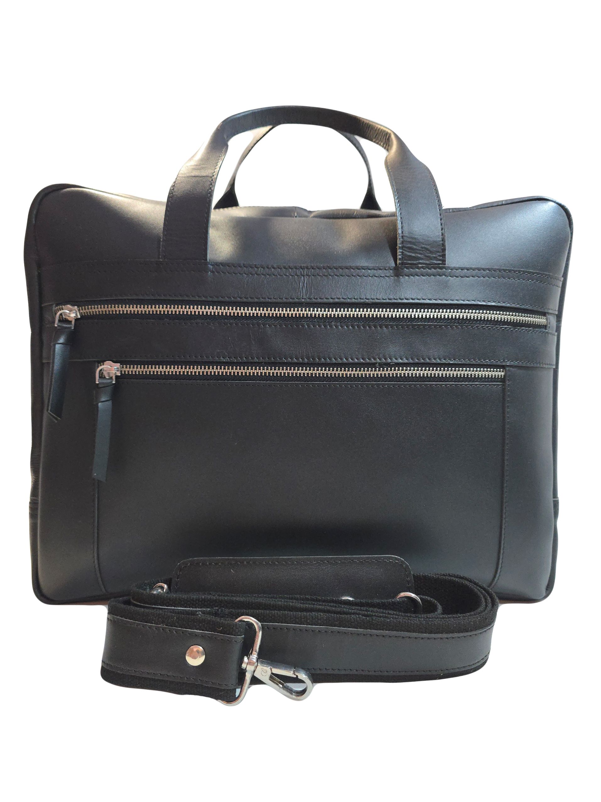 Кожена чанта "Ърбън" с две отделения в черно