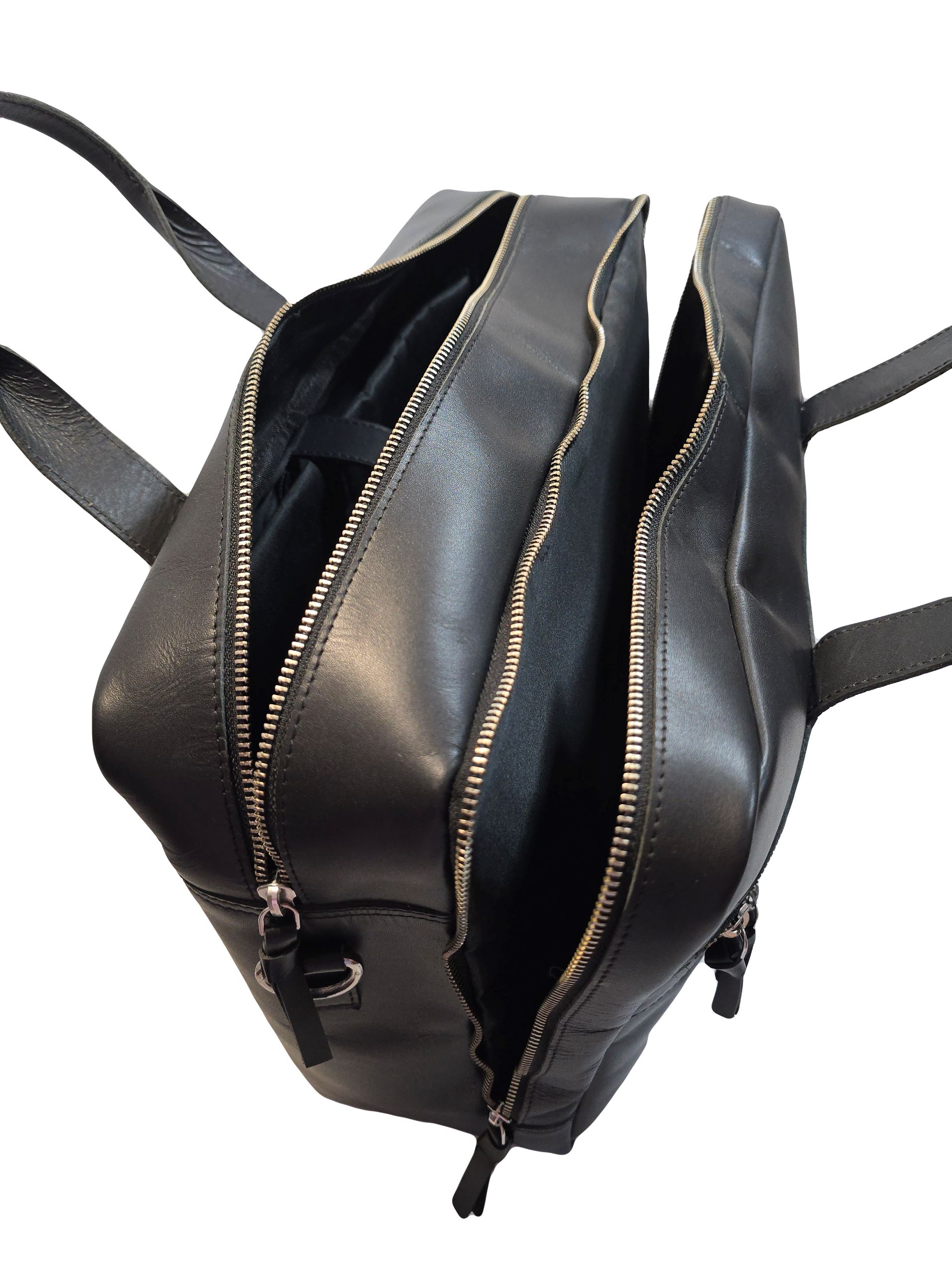 Кожена чанта "Ърбън" с две отделения в черно - Image 3