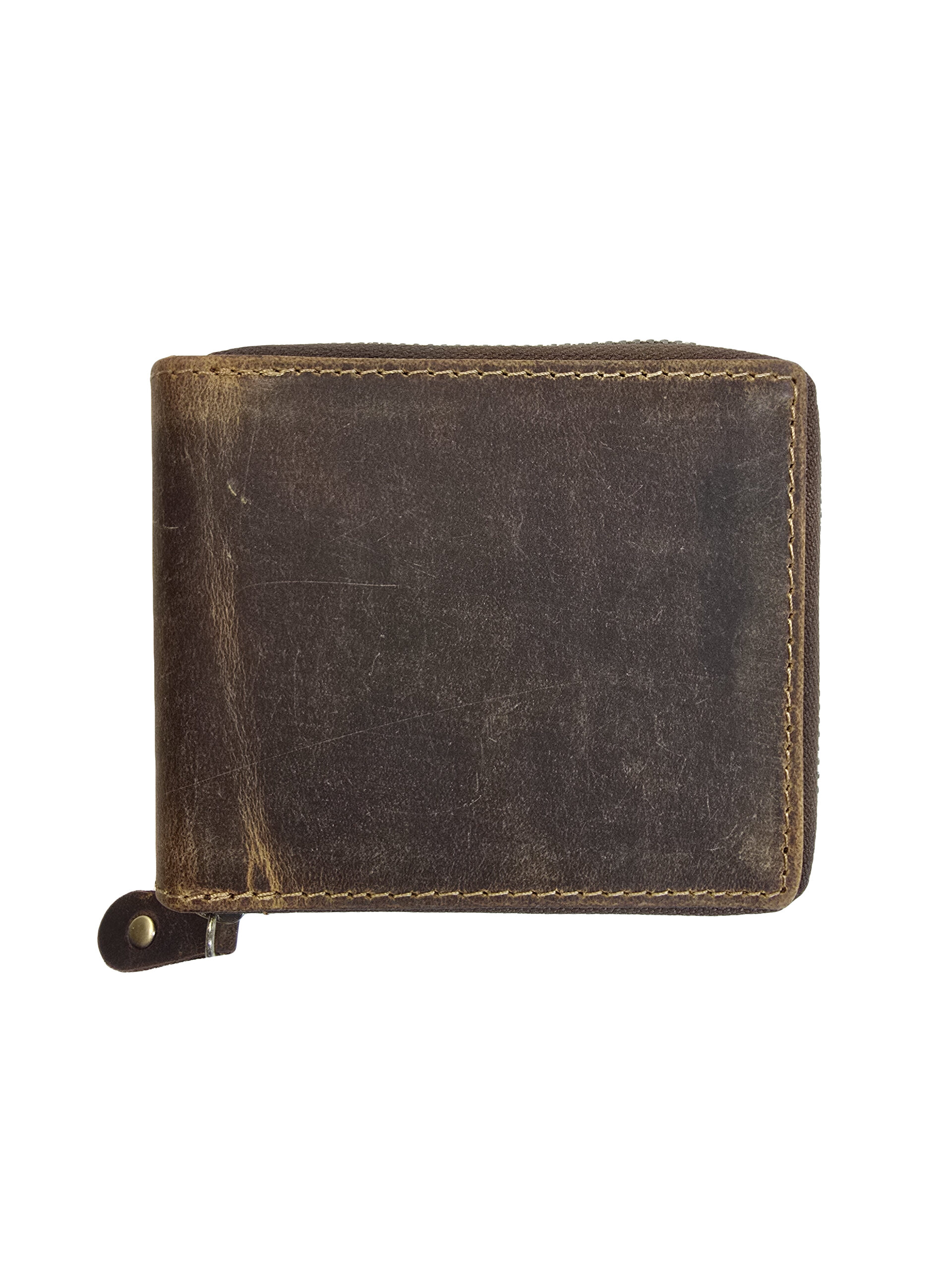 Мъжко портмоне Норд – тъмно кафява биволска кожа, zip-around, изглед отпред