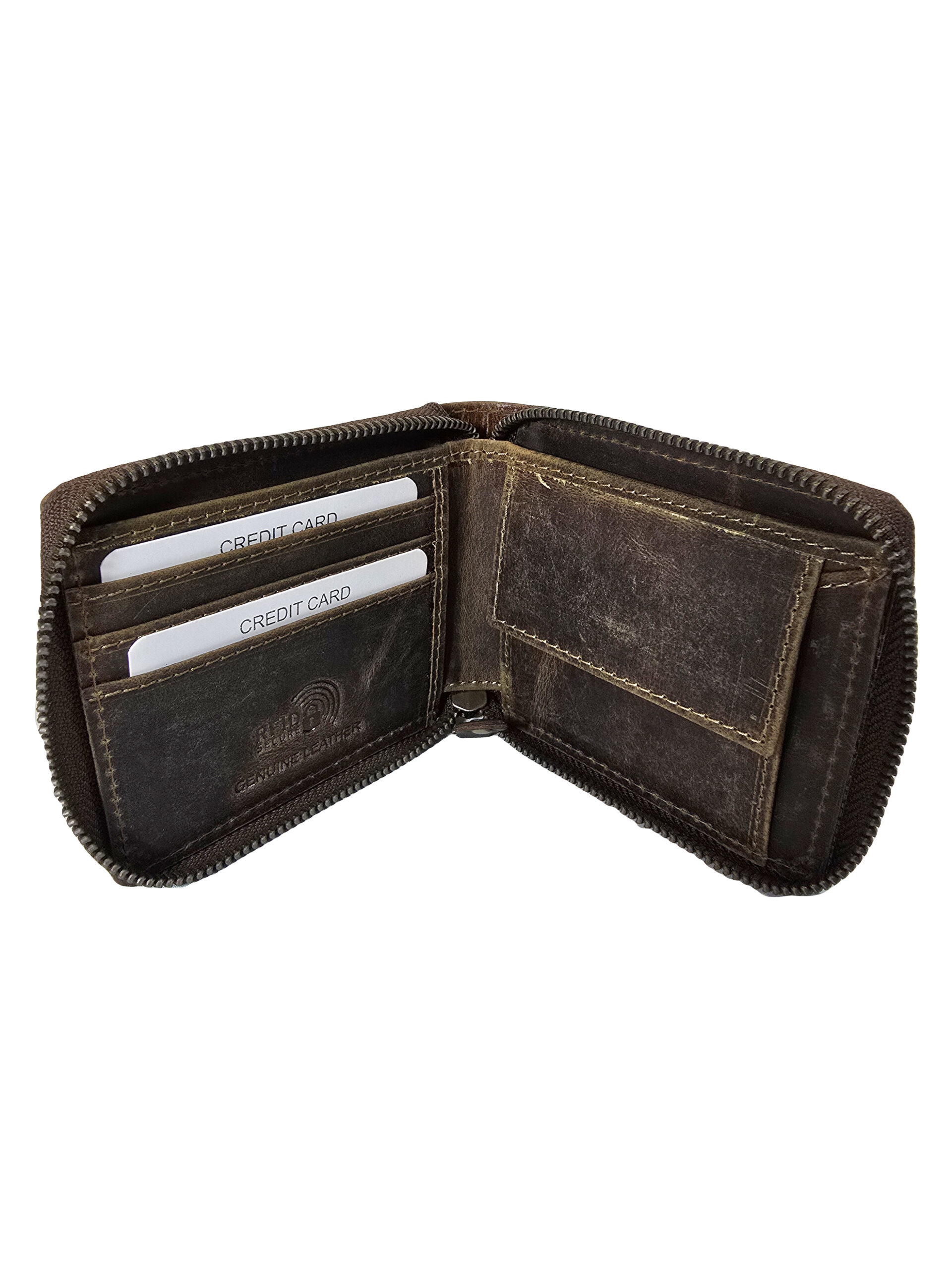 Мъжко портмоне Норд – тъмно кафява биволска кожа, zip-around, изглед отпред