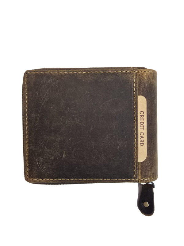 Мъжко портмоне Норд – тъмно кафява биволска кожа, zip-around, изглед отпред