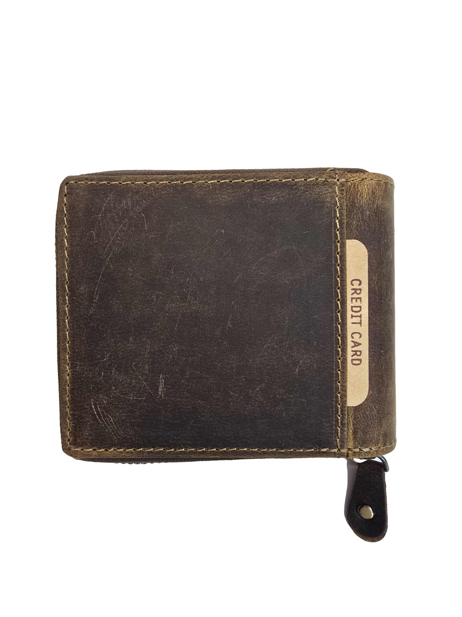 Мъжко портмоне Норд – тъмно кафява биволска кожа, zip-around, изглед отпред