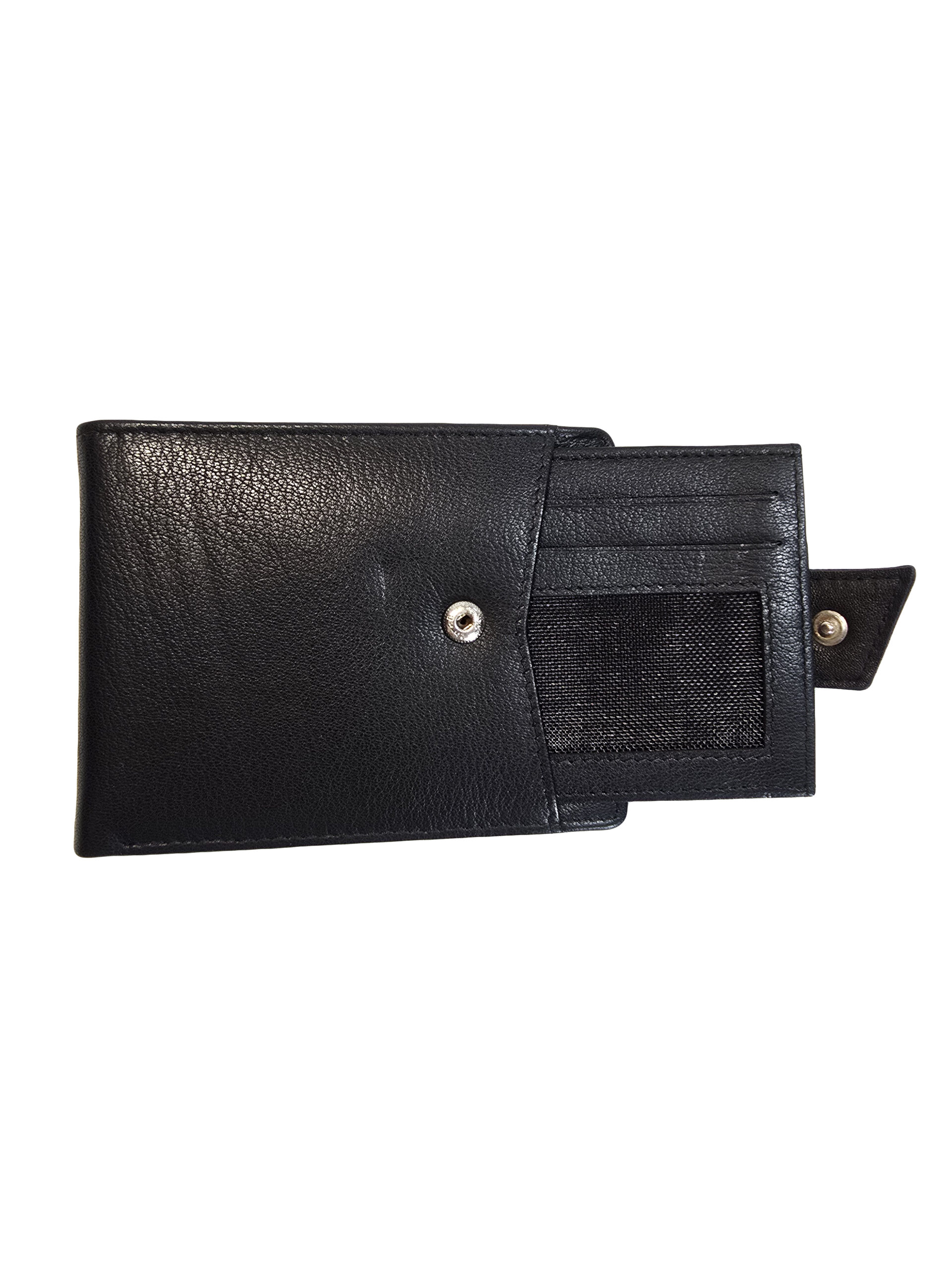Портфейл Берг – черна естествена кожа със зърнеста текстура, каишка с тик-так