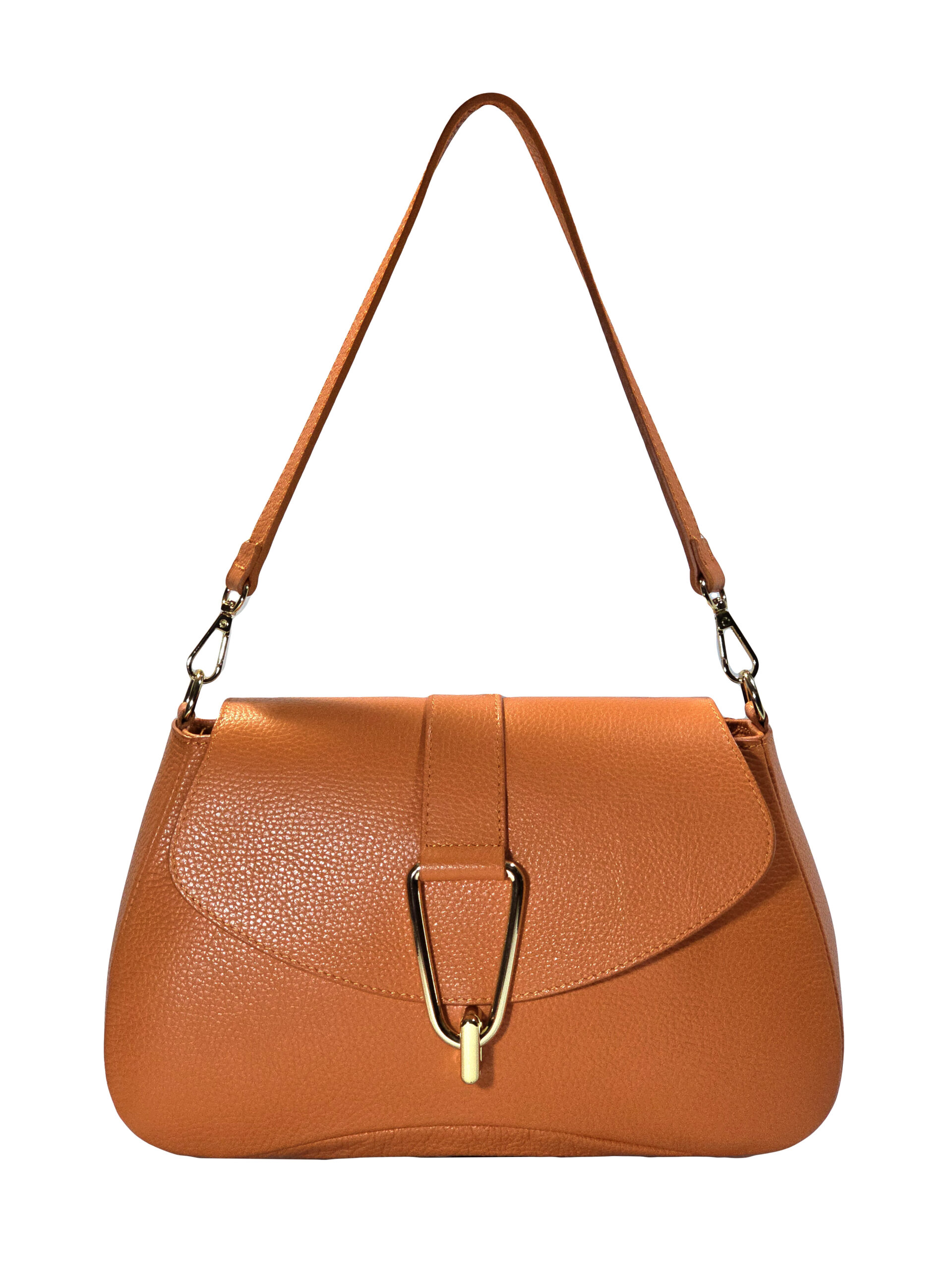 „Дамска чанта Евора – естествена зърнеста кожа с капак и къса презрамка, изглед отпред“