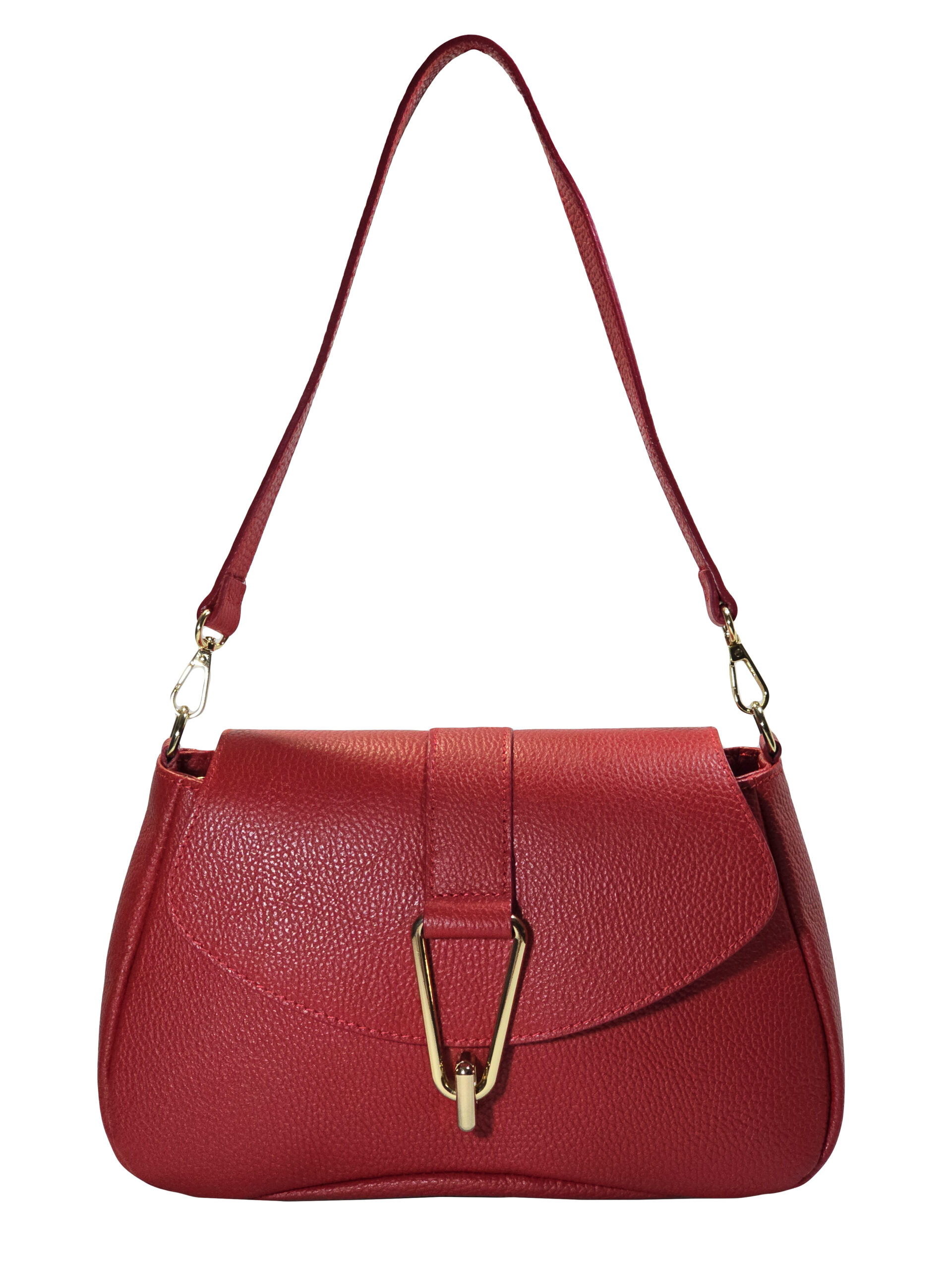 „Дамска чанта Евора – естествена зърнеста кожа с капак и къса презрамка, изглед отпред“