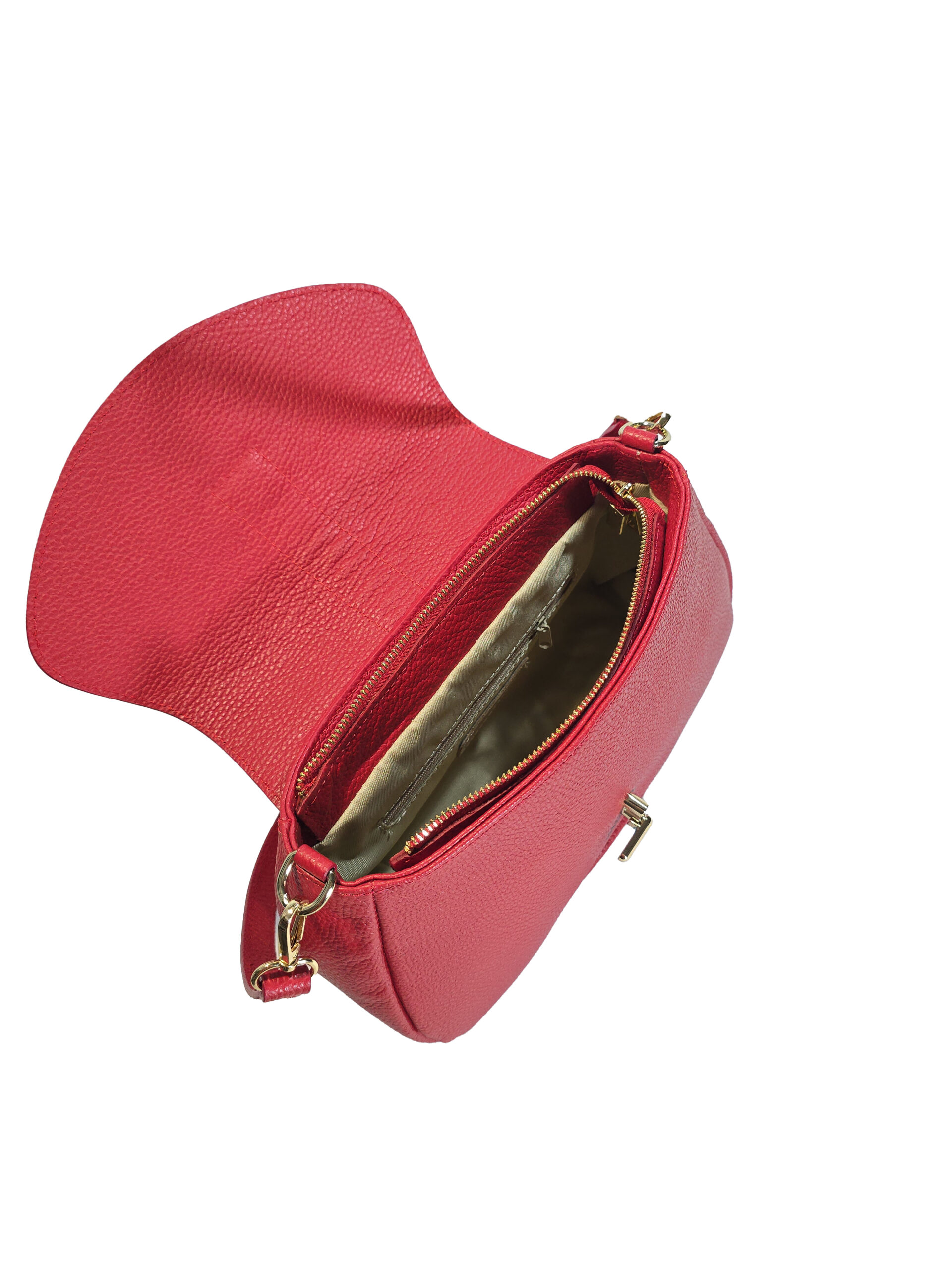 „Интериор на чанта Евора – горен цип, централен ципов разделител и джобове“