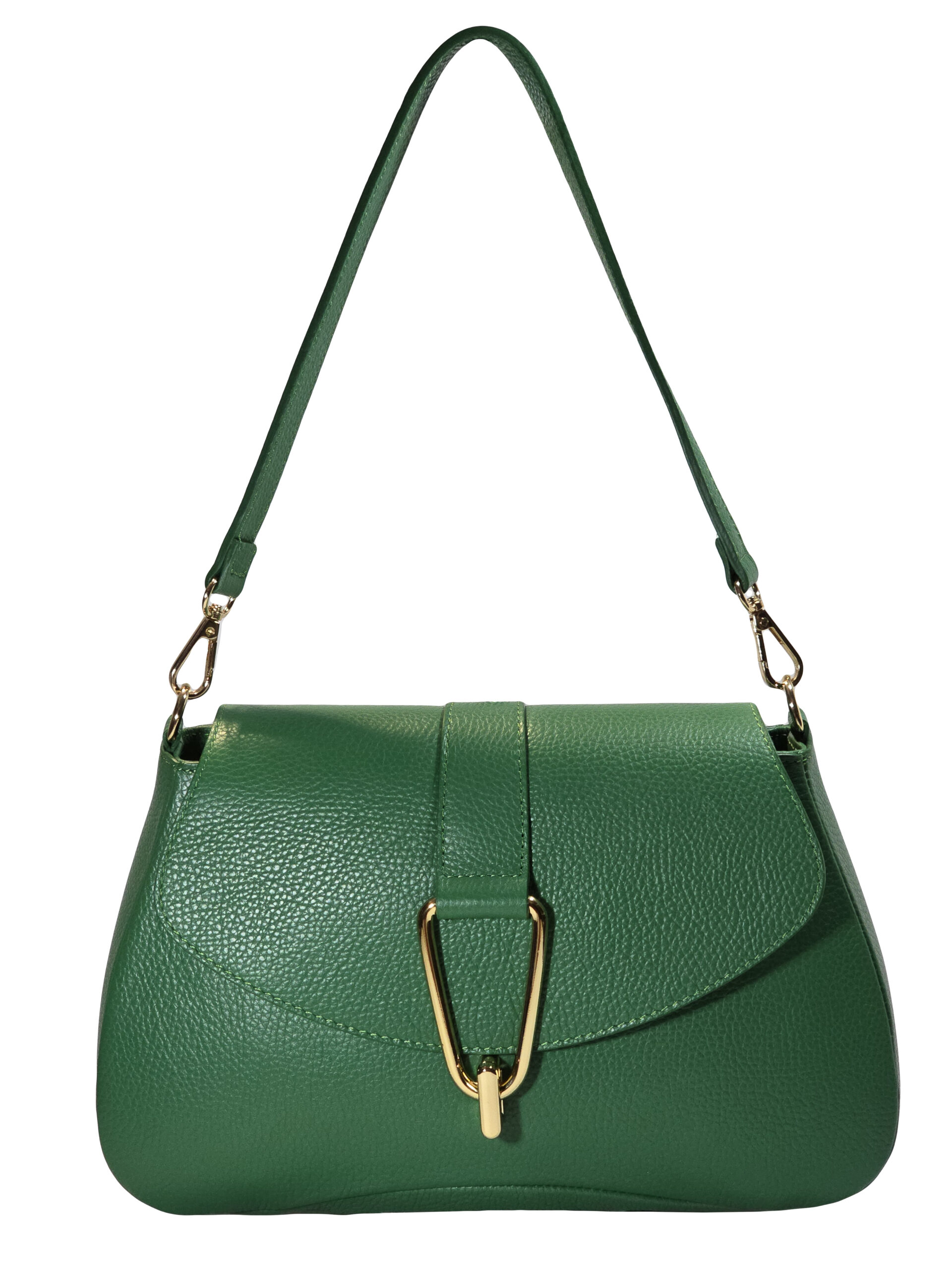 „Дамска чанта Евора – естествена зърнеста кожа с капак и къса презрамка, изглед отпред“