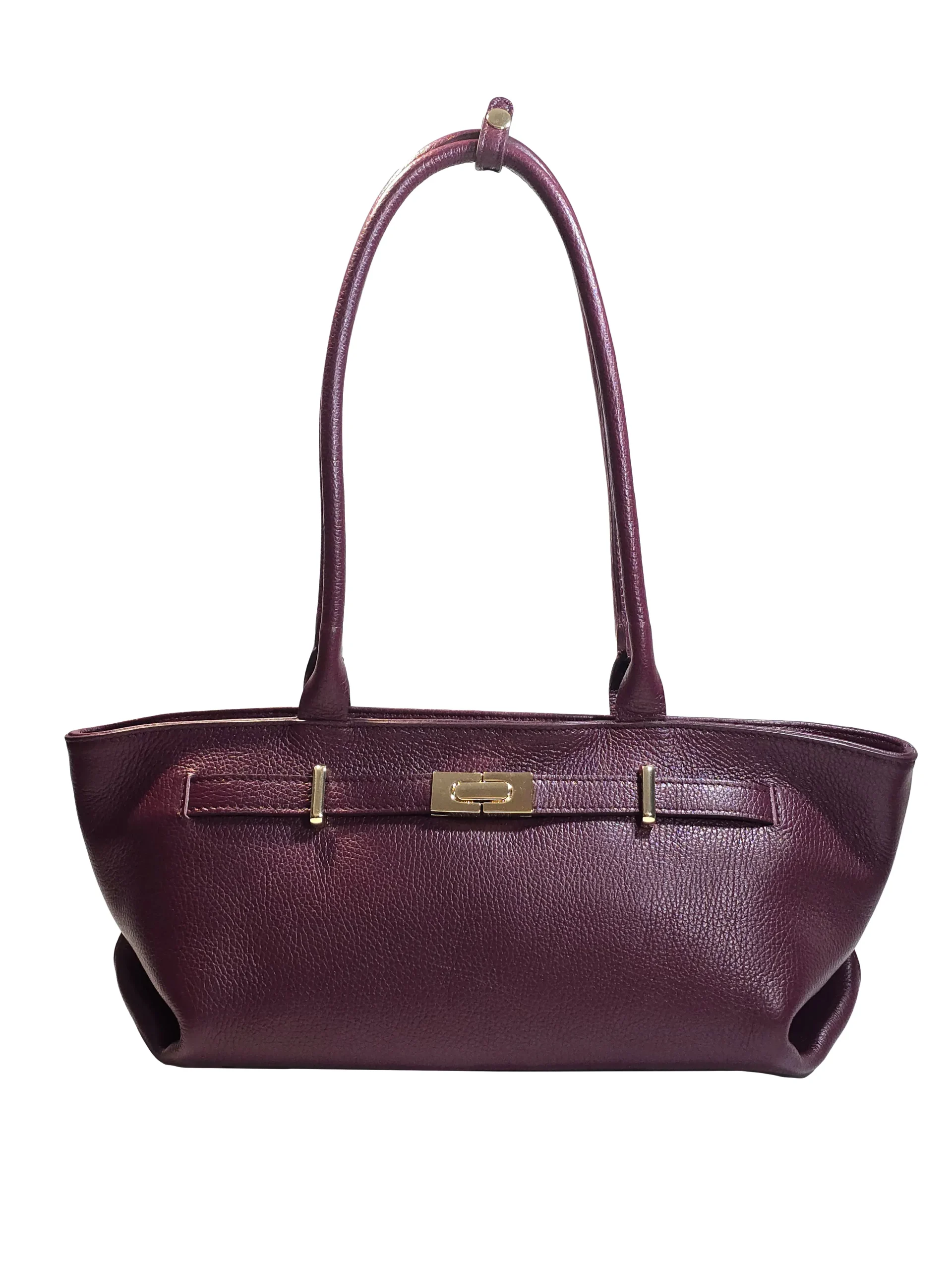 „Дамска чанта Алерия – зърнеста кожа, изглед отпред с двойни презрамки“