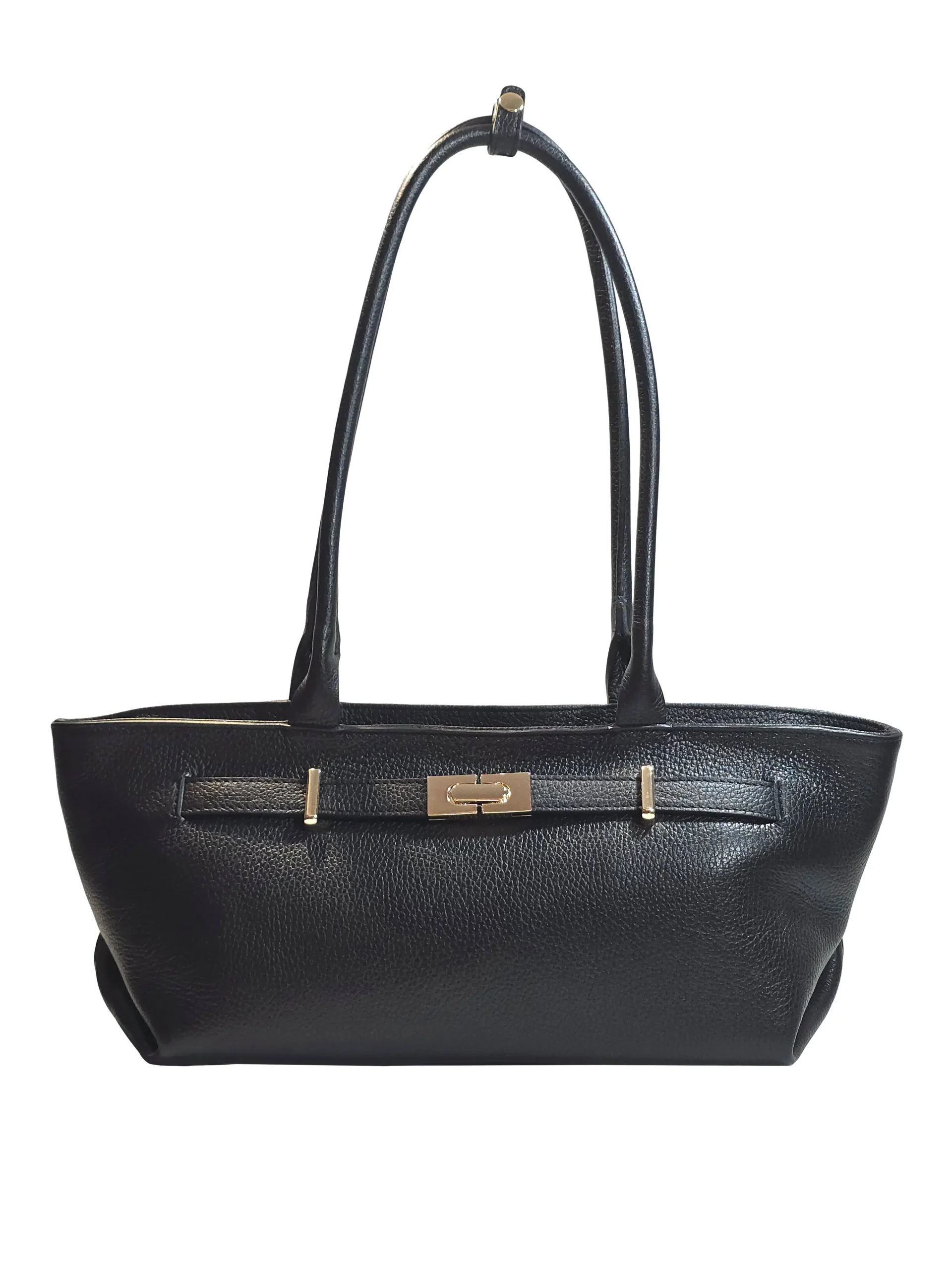 „Дамска чанта Алерия – зърнеста кожа, изглед отпред с двойни презрамки“