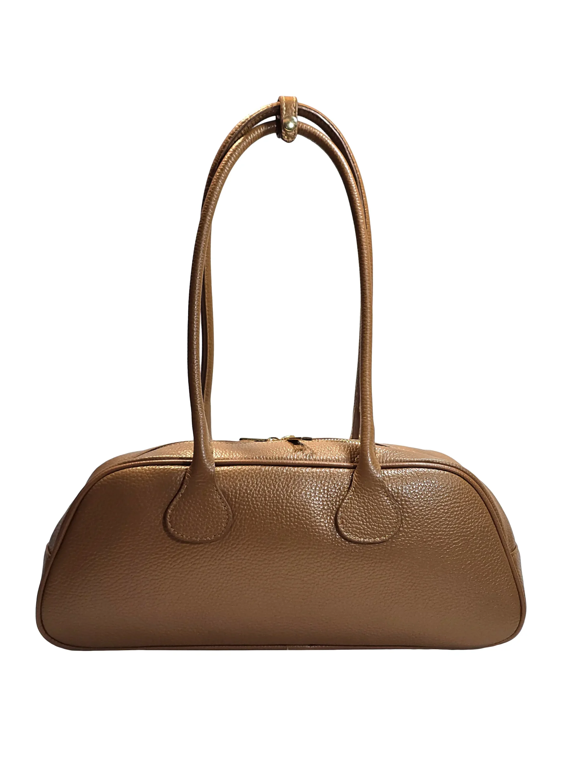 „Дамска чанта Орена – естествена кожа, издължен силует с двойни презрамки, изглед отпред“