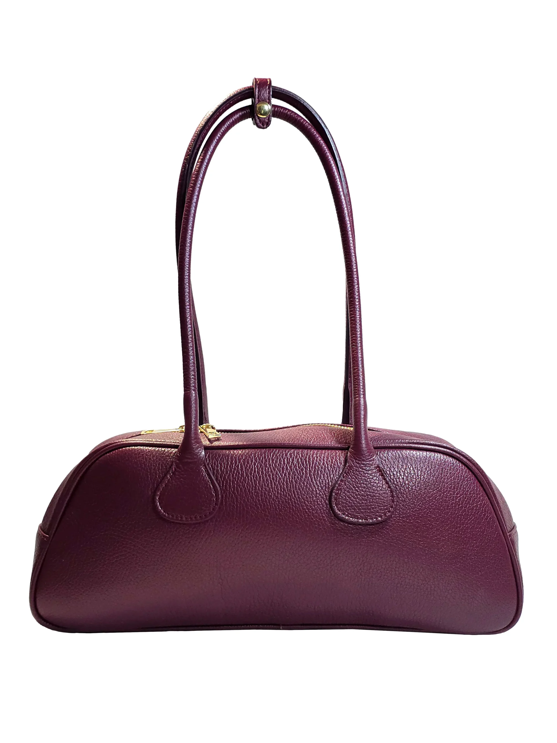 „Дамска чанта Орена – естествена кожа, издължен силует с двойни презрамки, изглед отпред“