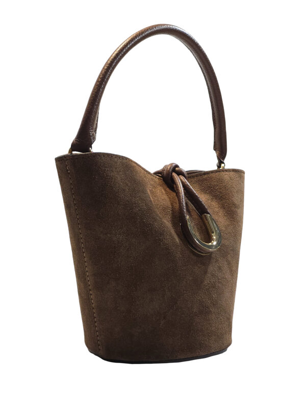 „Чанта Венета – 3/4 изглед с мек велур и декоративен преден възел“