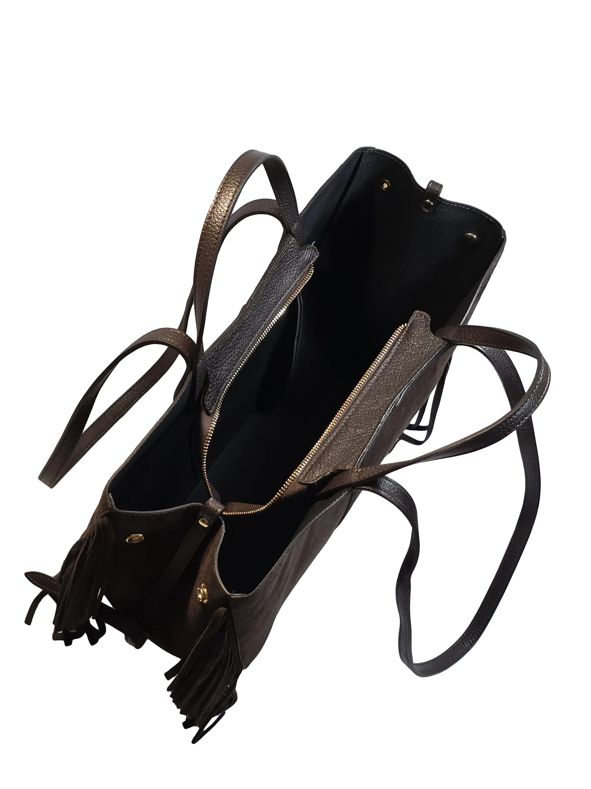 „Интериор на чанта Жана – широко отваряне и дълги презрамки“