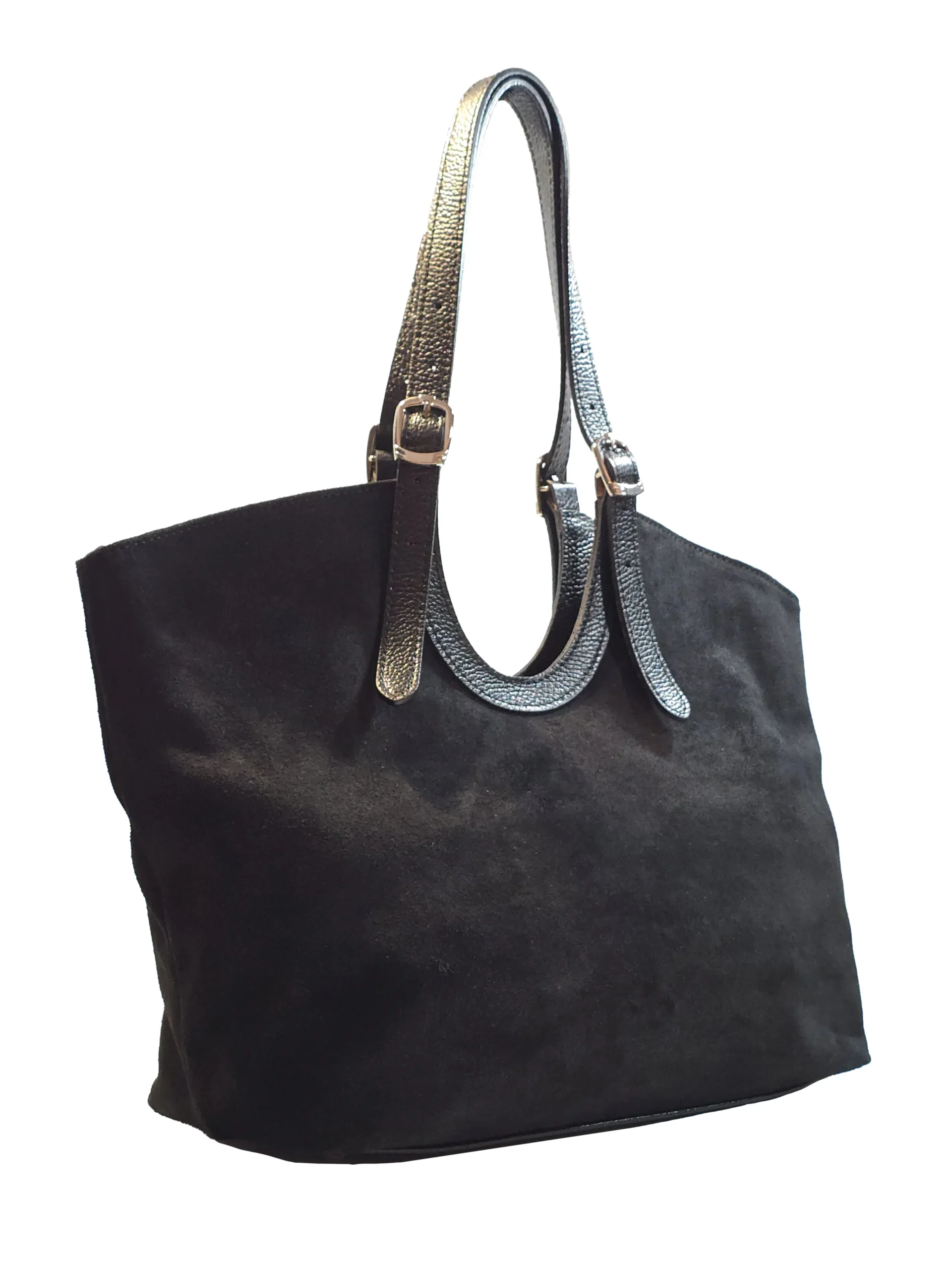 „Владена – 3/4 изглед на велурена tote чанта с дълги презрамки“