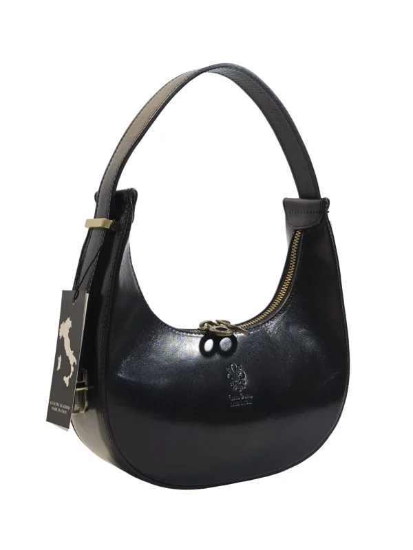 „Елва – 3/4 изглед на мини hobo чанта от тосканска кожа с метален обков“