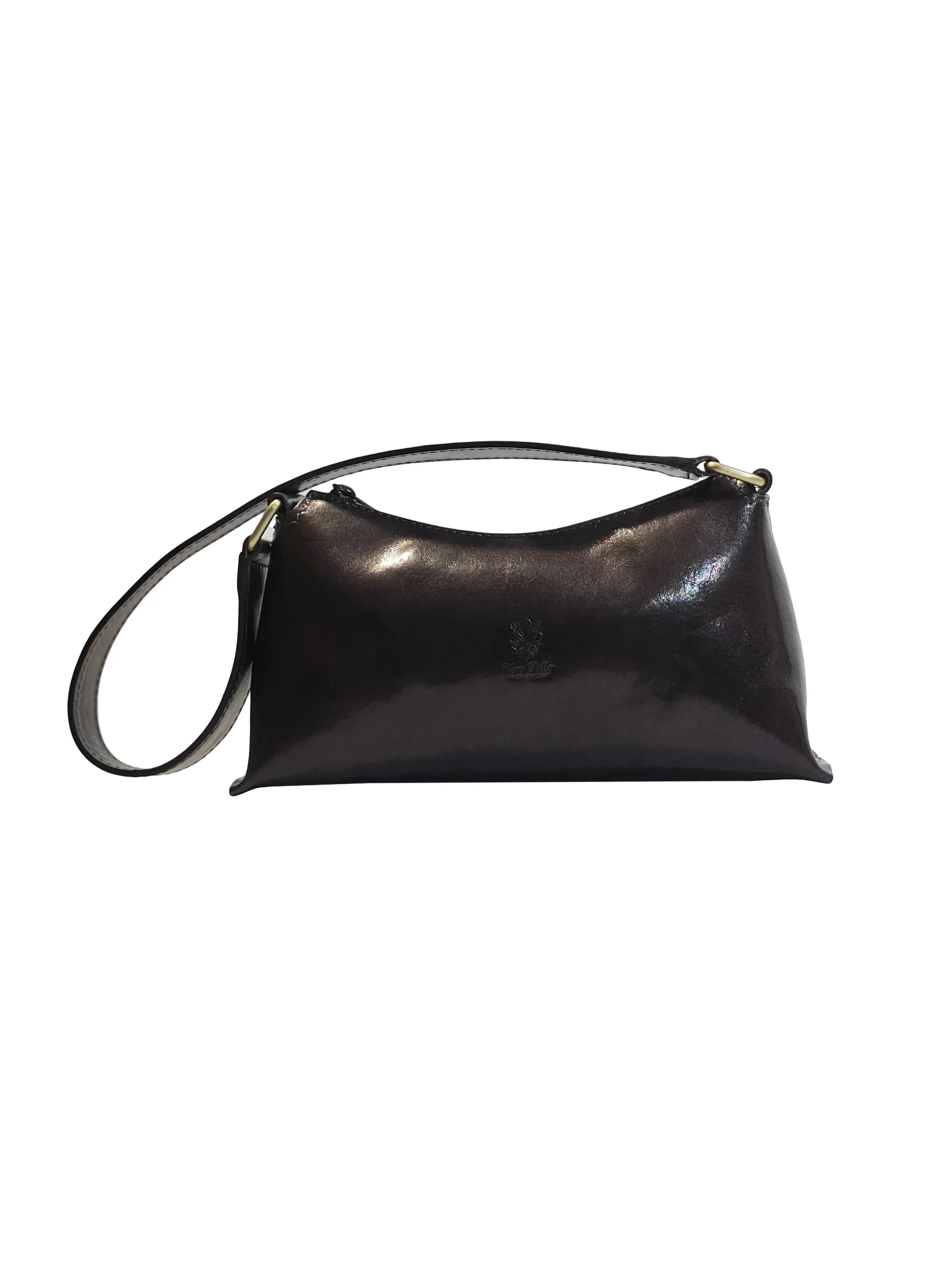 „Дамска чанта Дея – кожена baguette чанта с къса презрамка и цип, изглед отпред“