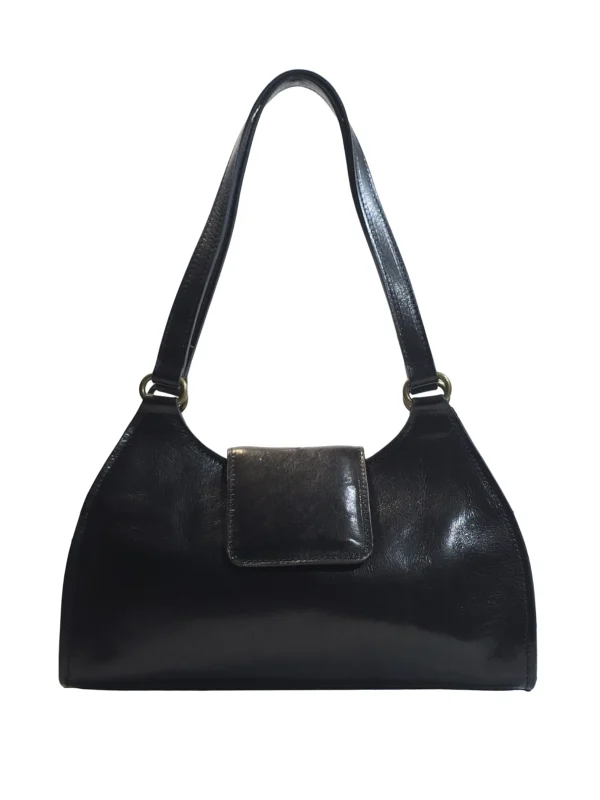 „Дамска чанта Дивна – кожен модел с раменни презрамки и преден капак, изглед отпред“