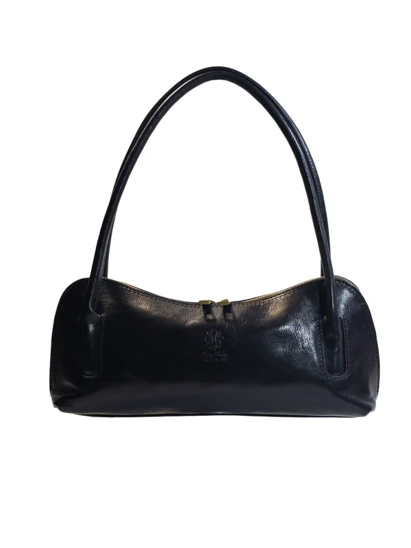 „Дамска чанта Вела – италианска чанта от естествена кожа с дълги презрамки и цип, изглед отпред“